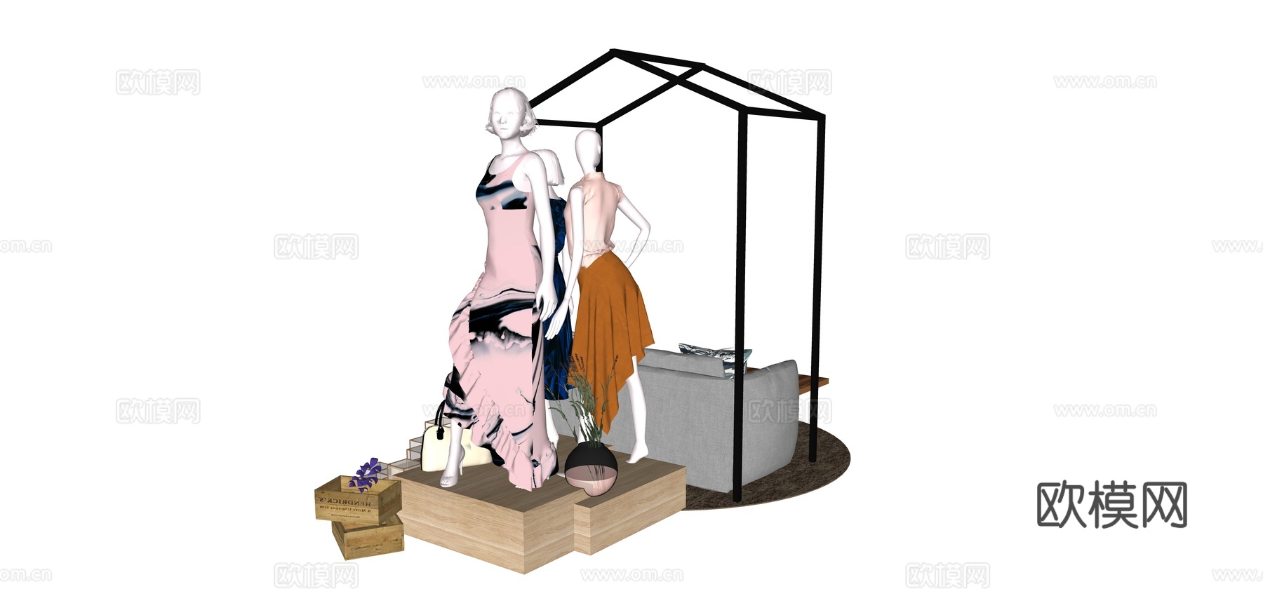 现代服装展示架su模型下载