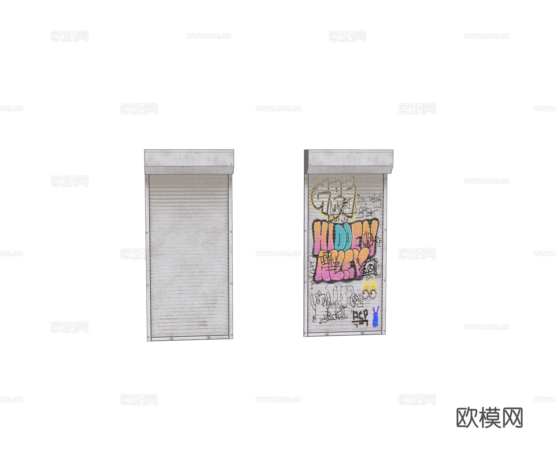 现代铁艺卷尺门 卷帘门 涂鸦卷帘门su模型