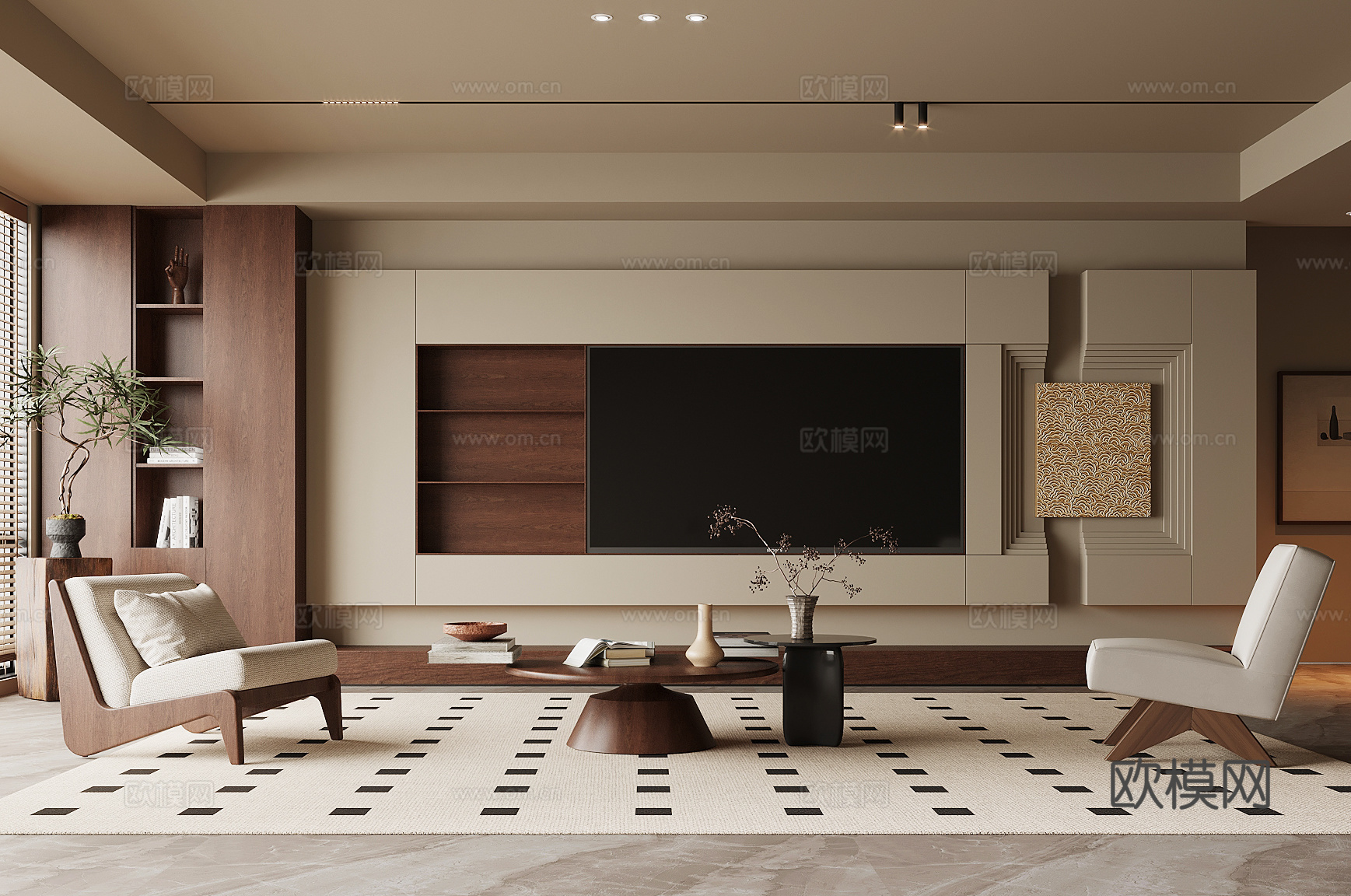 中古风电视背景墙3d模型下载