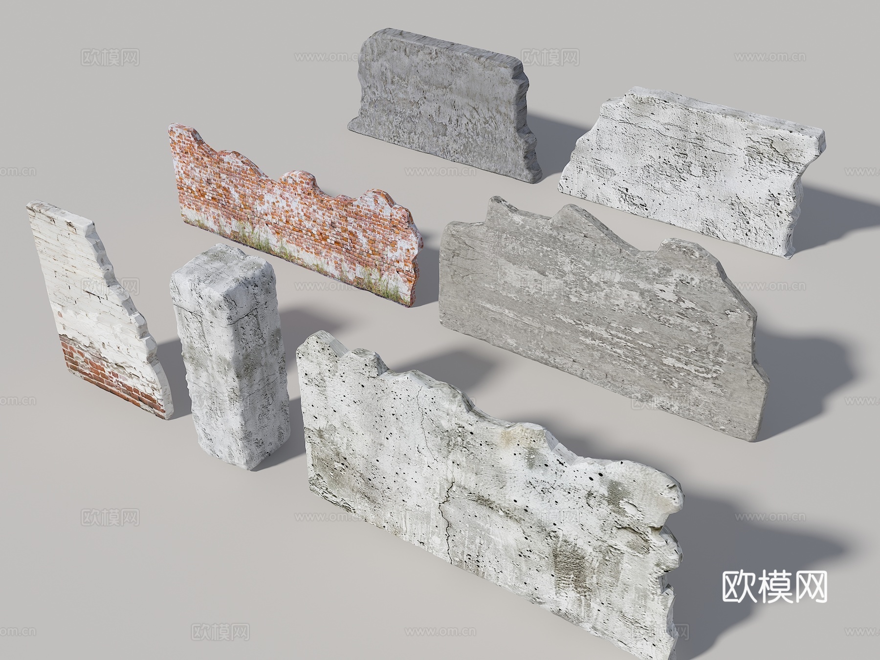 破损墙面 土坯墙面 旧墙面 战损墙面 工业风破损墙面3d模型
