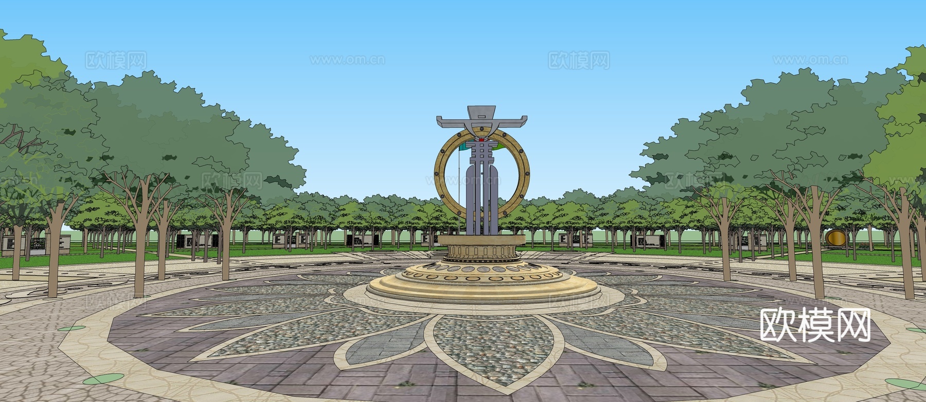 新中式公园景观su模型下载