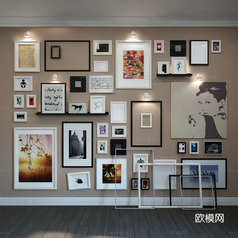 现代挂画 组合画 装饰画 照片墙3d模型