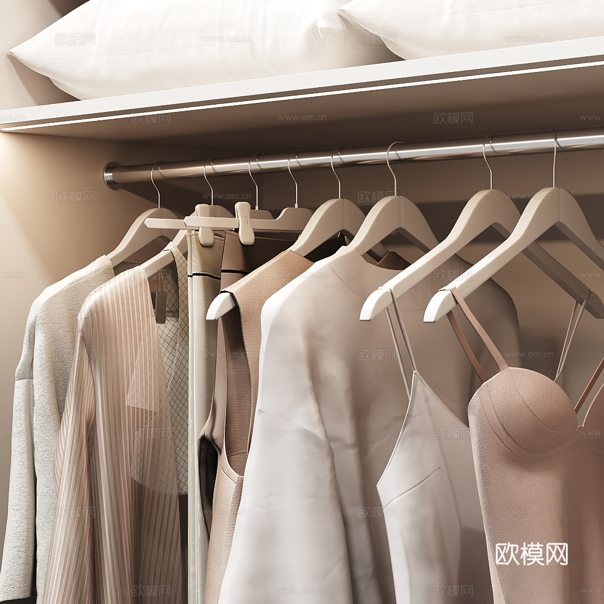 现代奶油风衣柜 服饰鞋帽3d模型