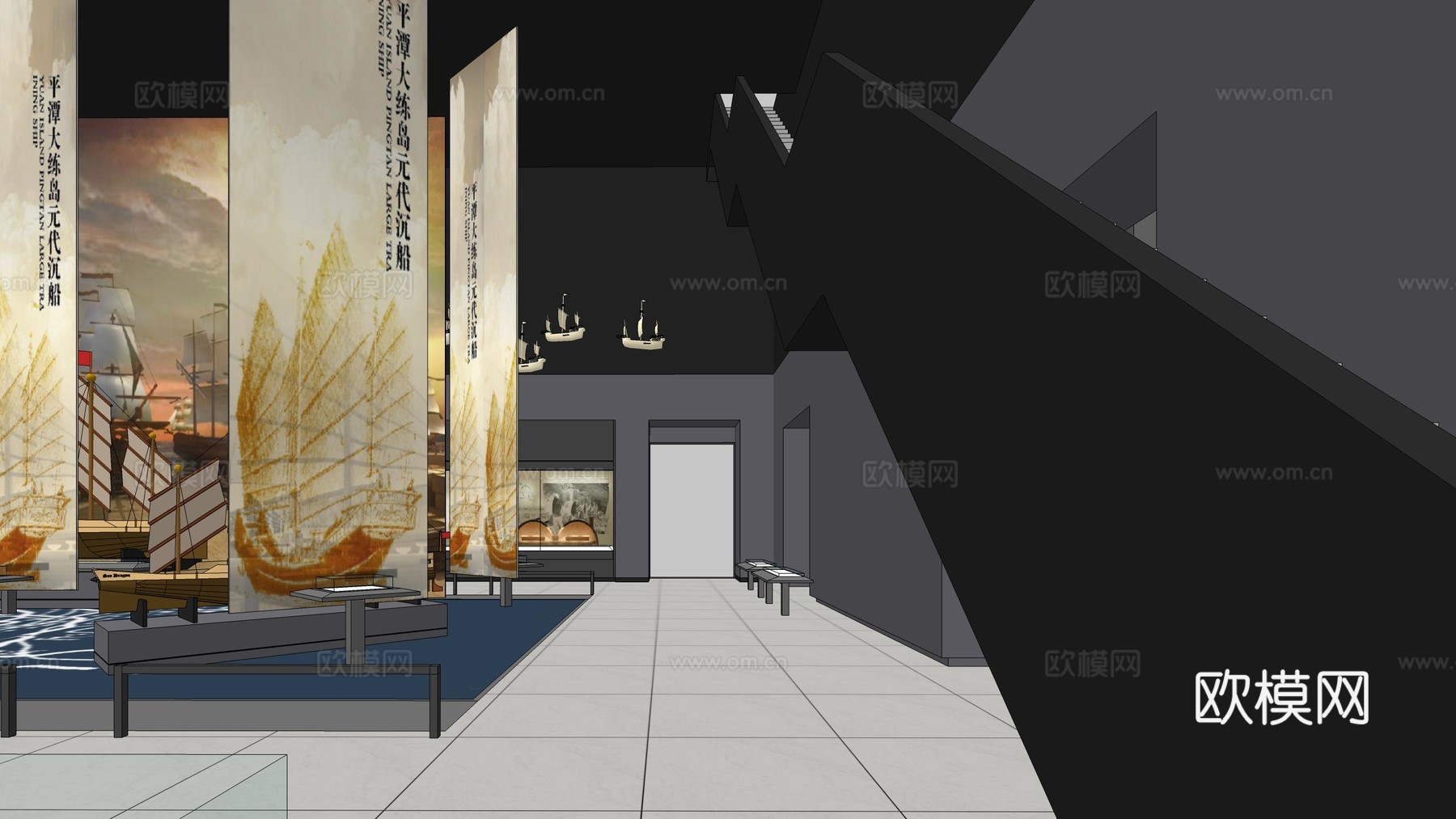 现代船文化展厅博物馆su模型下载