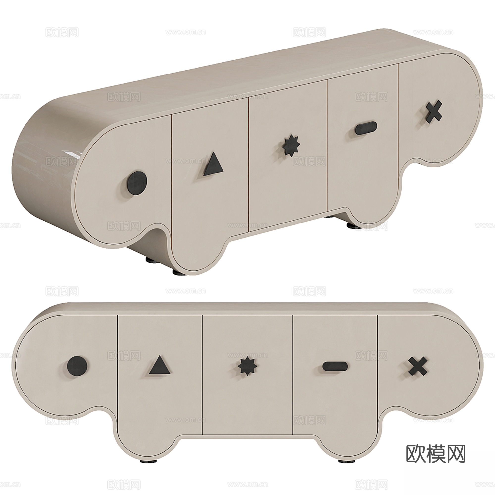 奶油风电视柜 装饰柜 矮柜 边柜3d模型