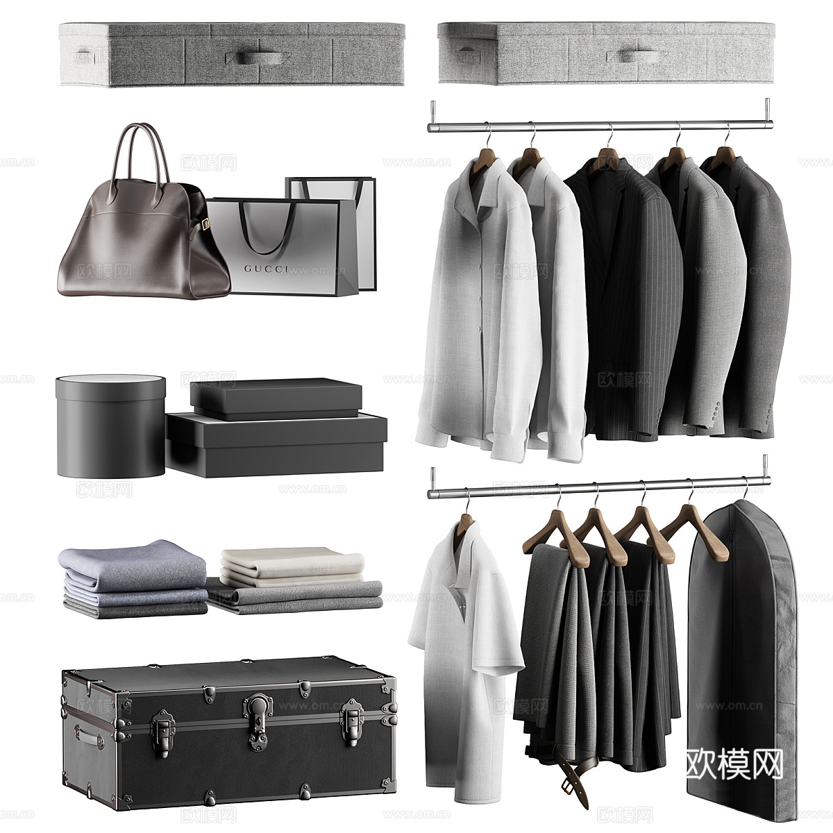 现代意式服饰鞋帽组合3d模型