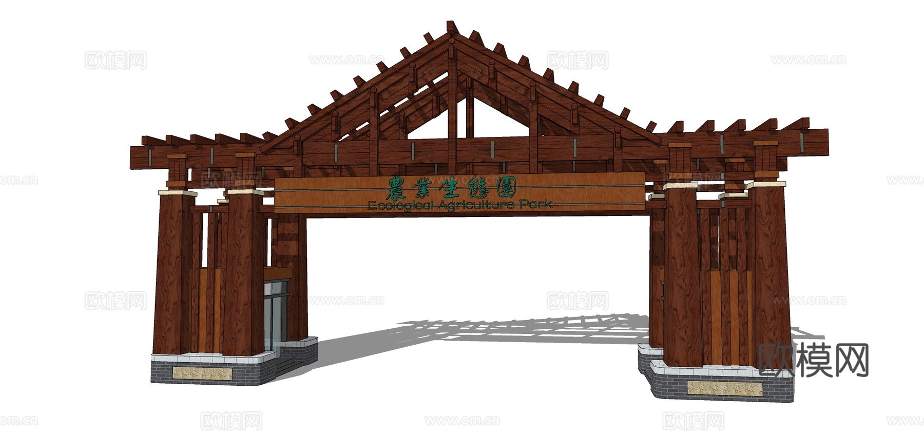 新中式景区大门门头su模型下载
