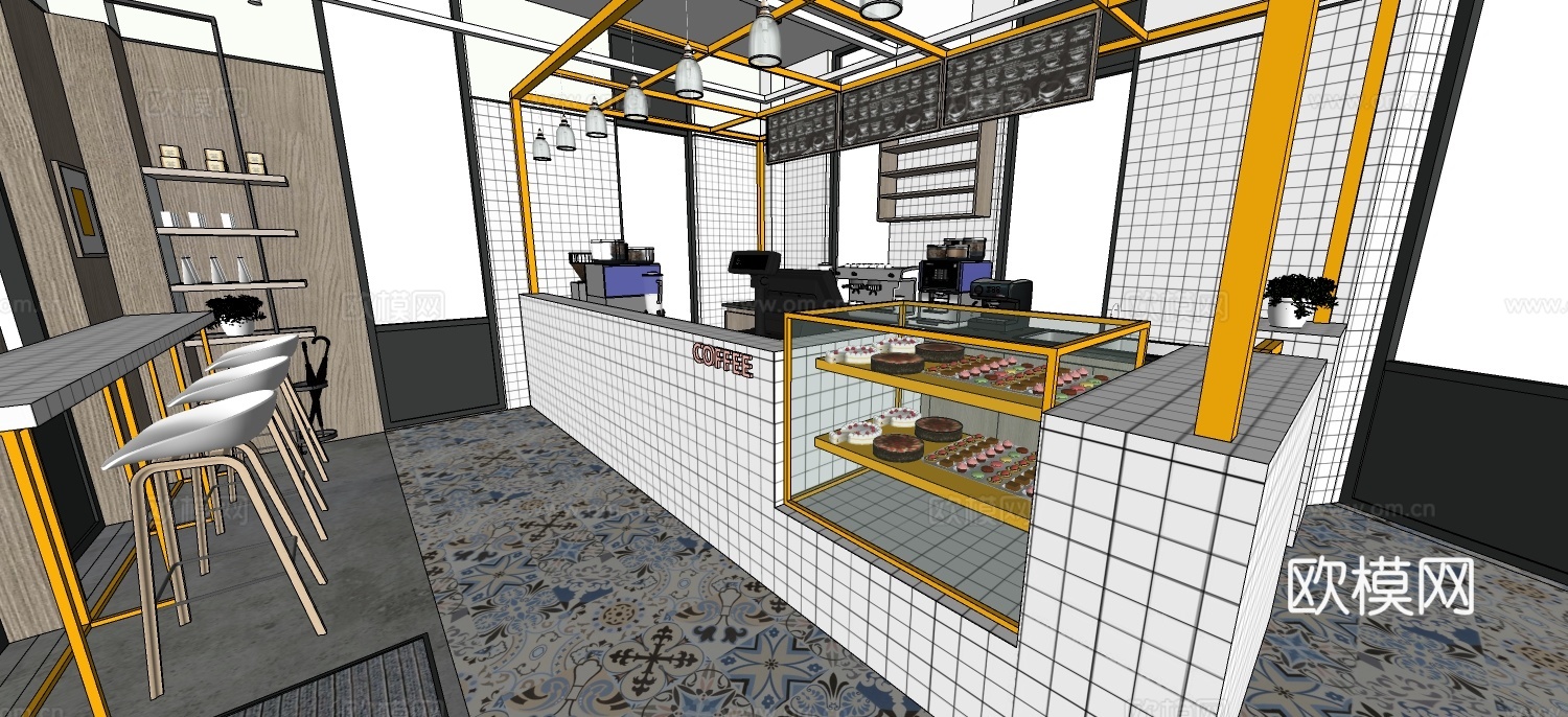 现代奶茶店su模型下载