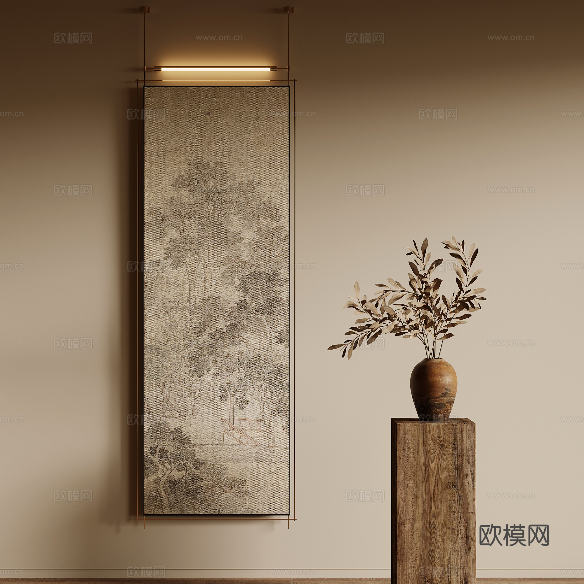 中古风装饰画 挂画 花艺盆景3d模型