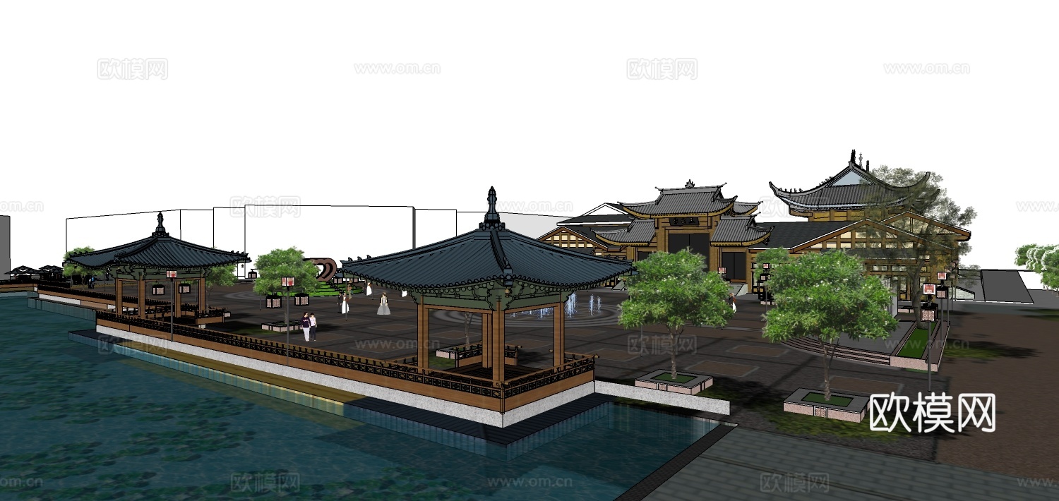 中式寺庙su模型下载