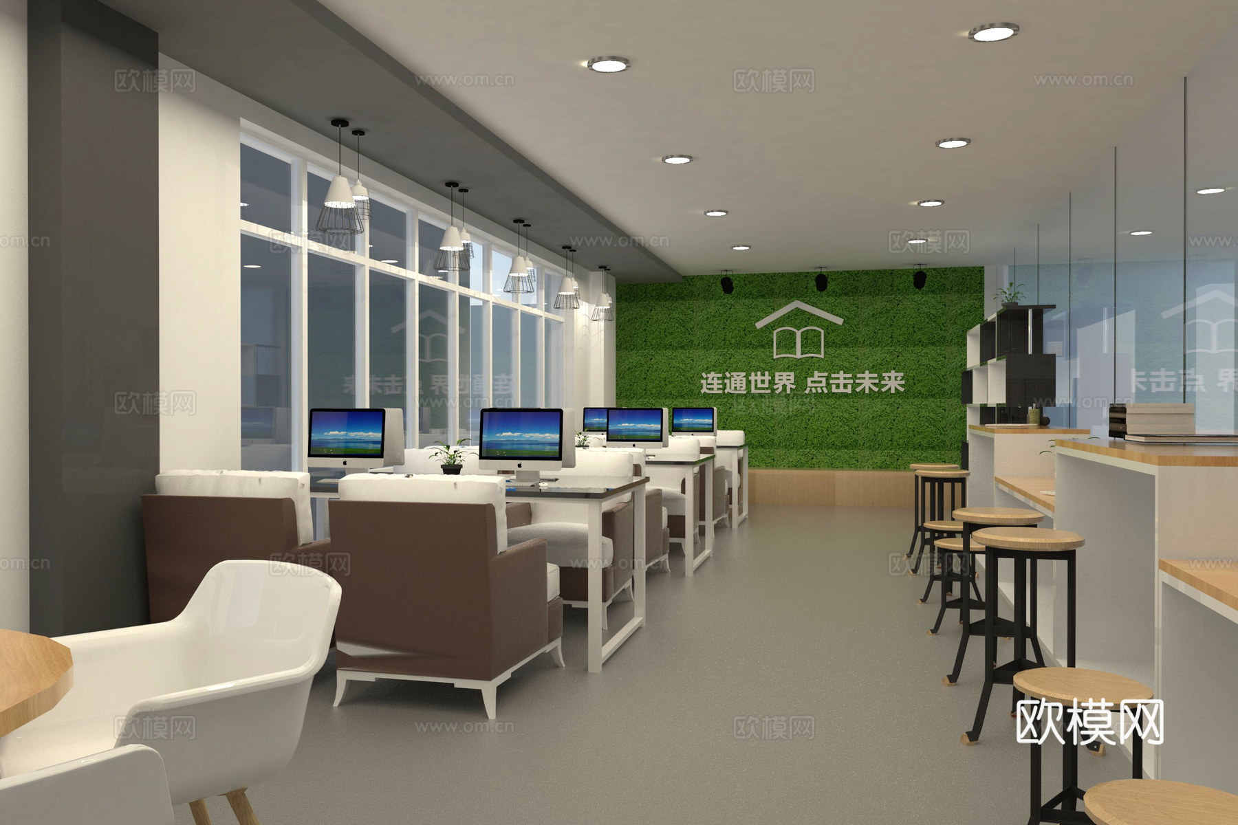 现代电子阅览室su模型下载