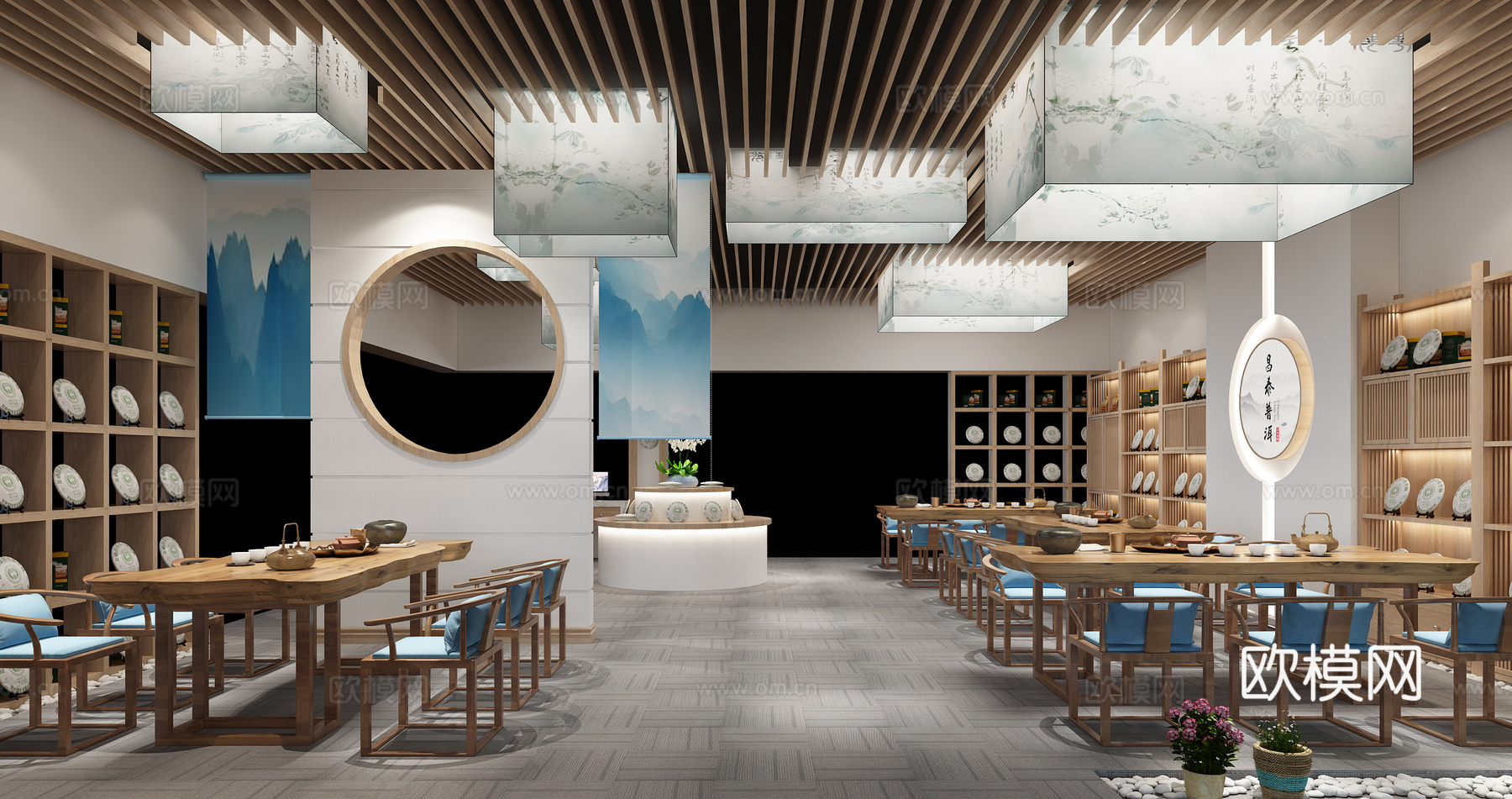 新中式蝉意茶叶展厅茶叶商店商铺3d模型