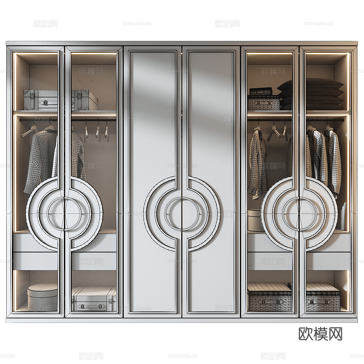 现代轻奢玻璃门开门衣柜3d模型