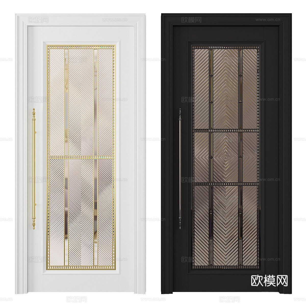 新中式轻奢室内玻璃单开门3d模型