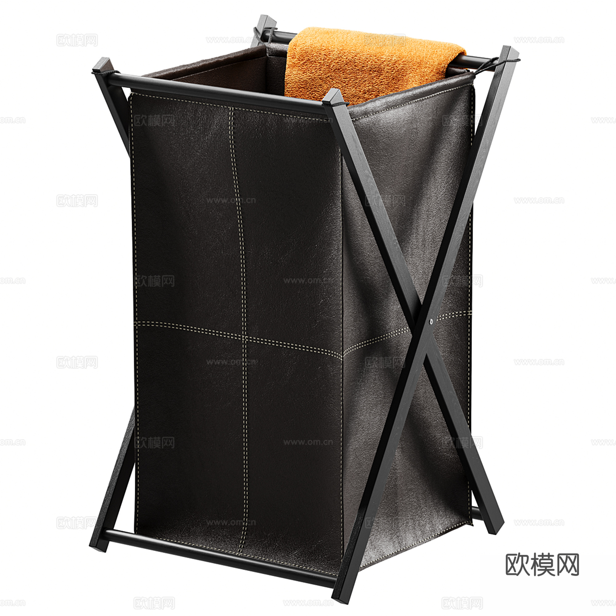 皮革折叠洗衣篮 脏衣篓su模型