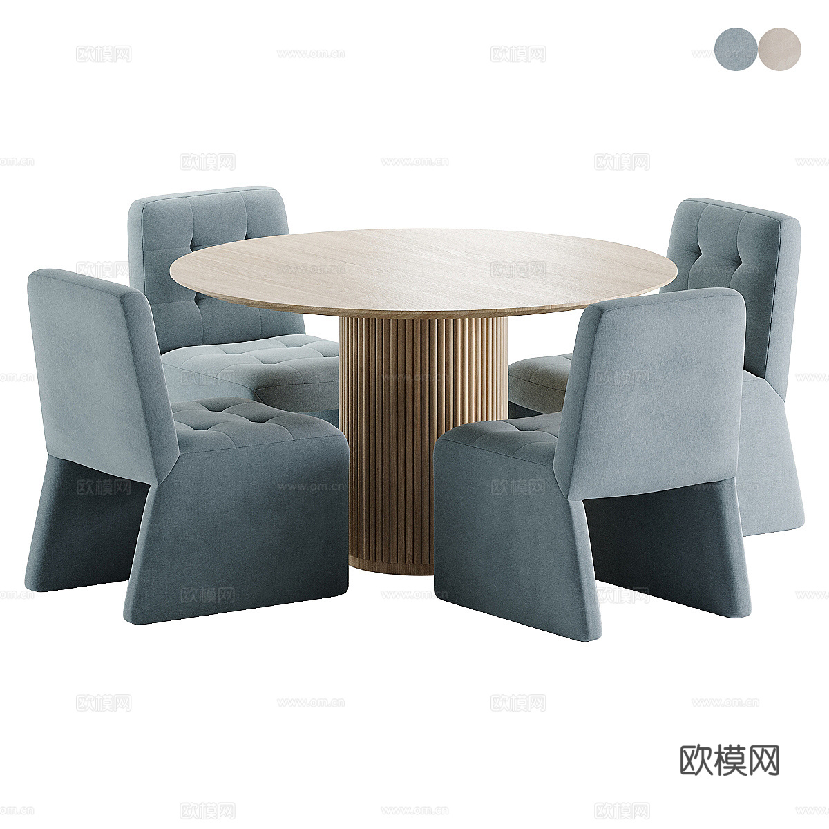 现代奶油风圆餐桌椅组合3d模型