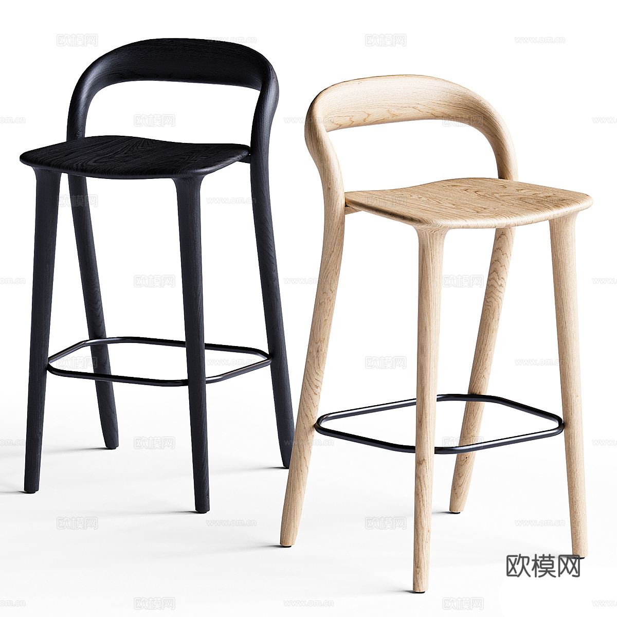 现代意式实木吧台椅3d模型