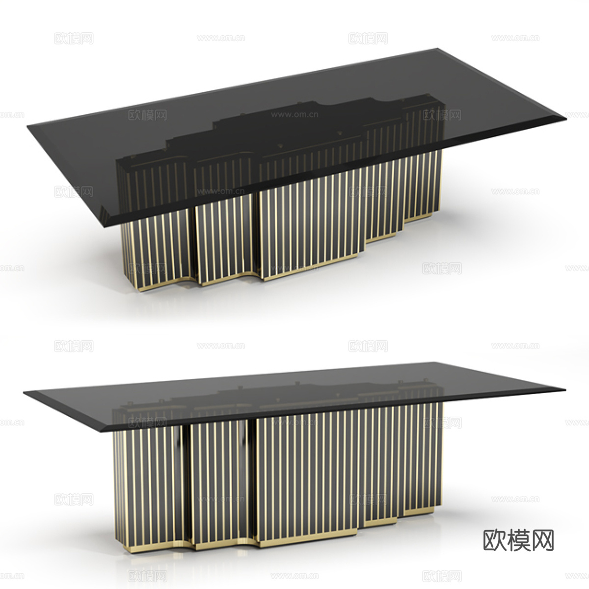 现代意式轻奢金属玻璃餐桌3d模型