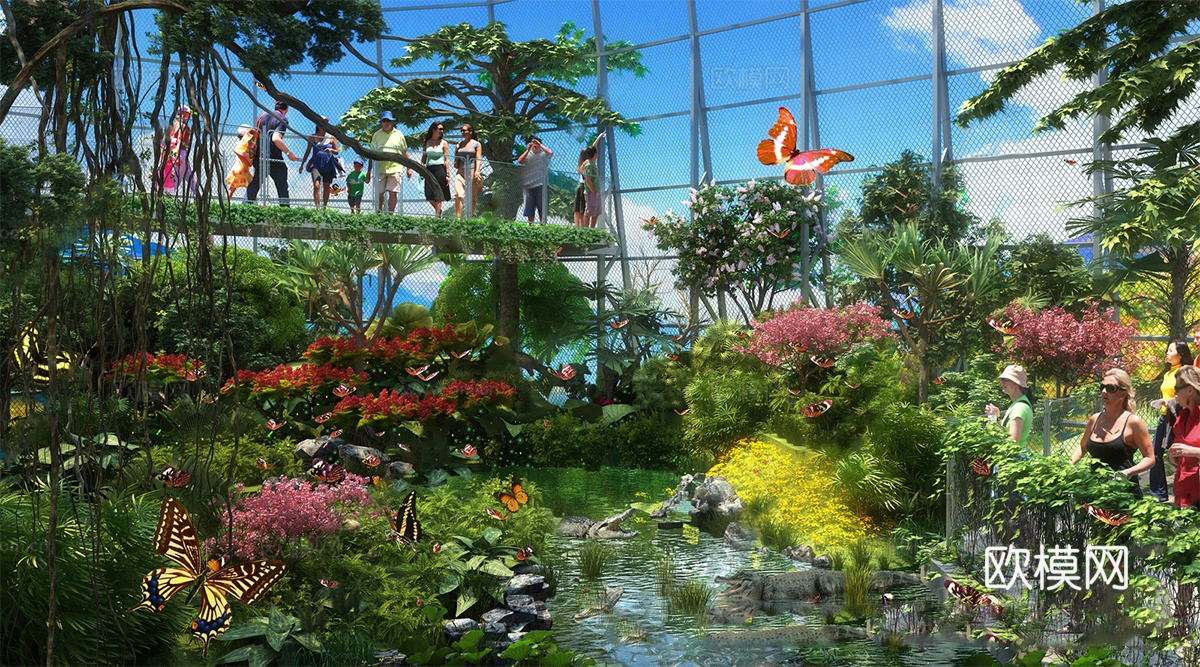 现代蝴蝶生态展览馆 植物景观su模型下载（渲染图1）