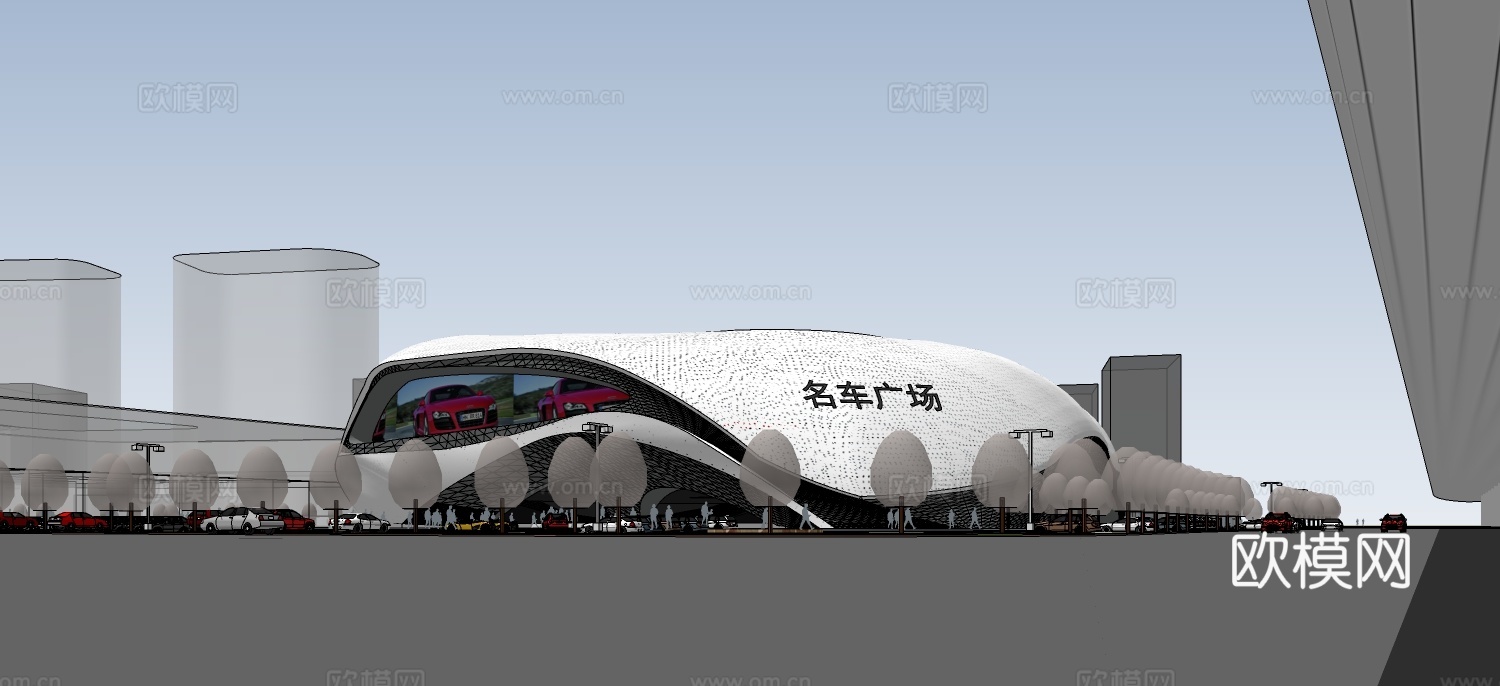 现代展览馆su模型下载