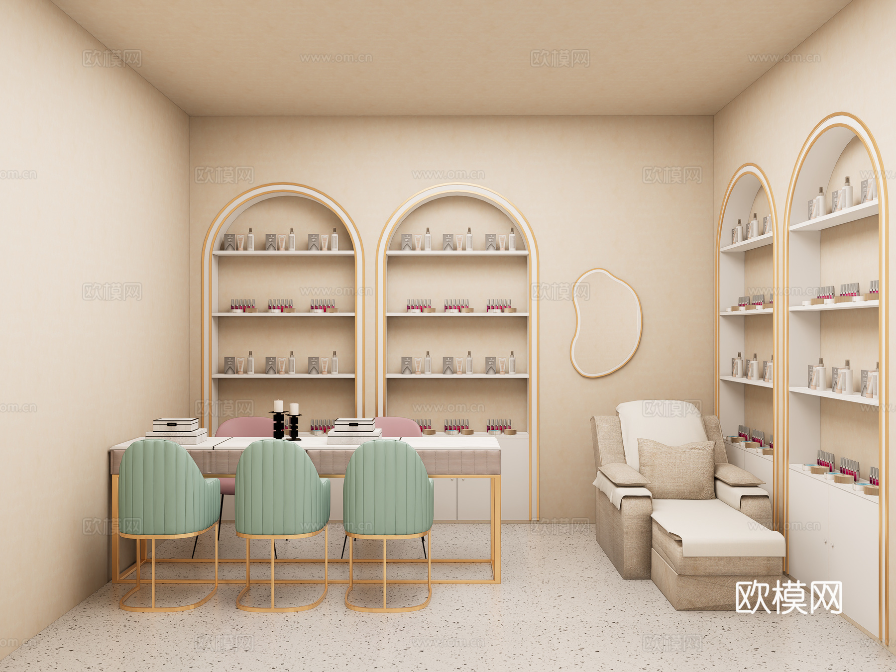 现代美容美甲店 美容SPA店 美甲用品 化妆品美容床 美甲店3d模型