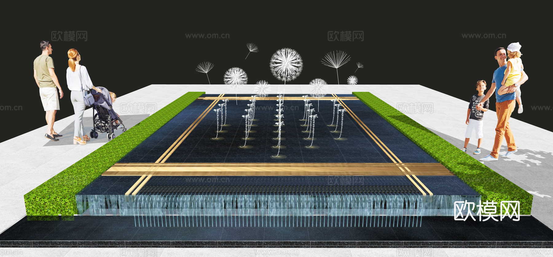 现代水池景观小品su模型下载