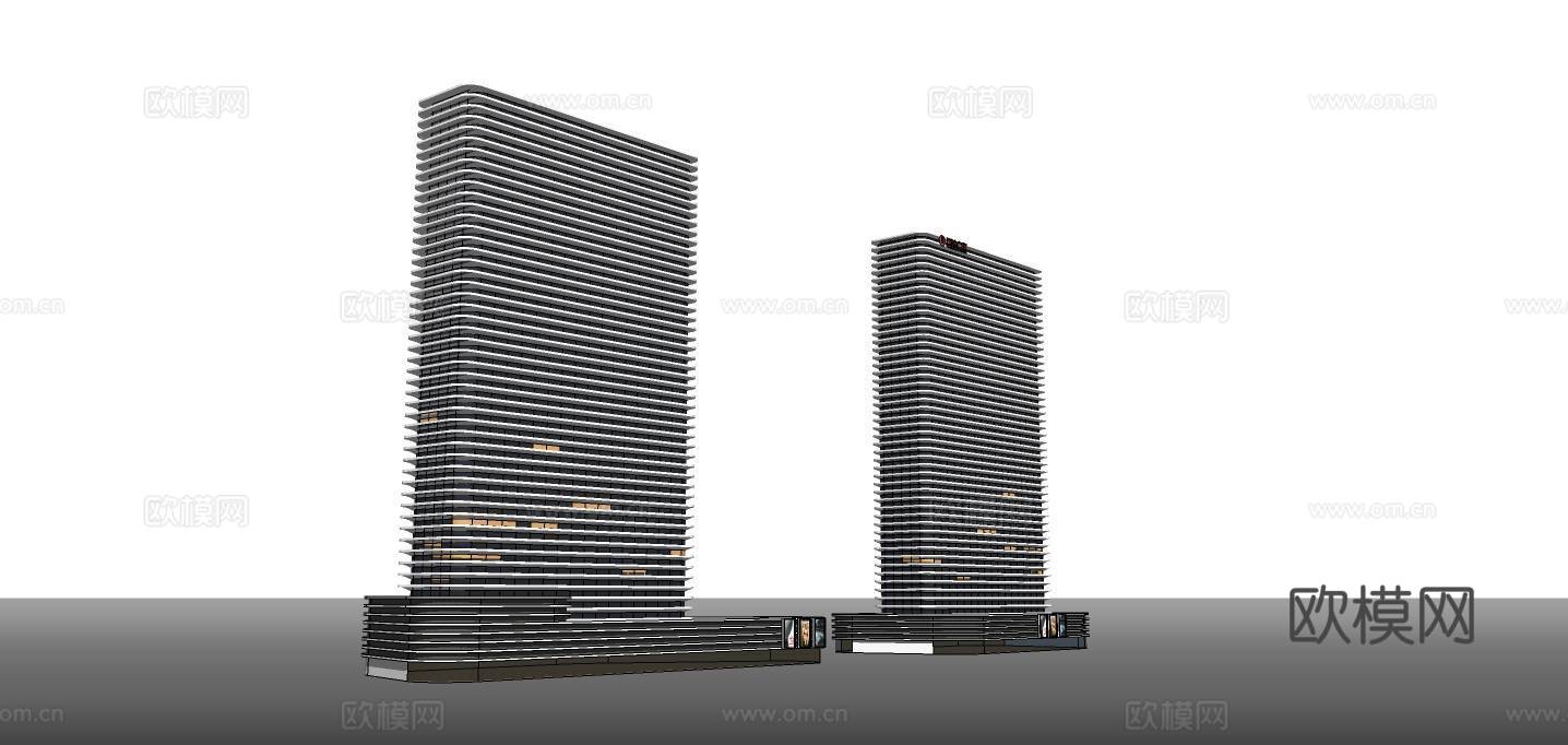 现代高层酒店外观su模型下载