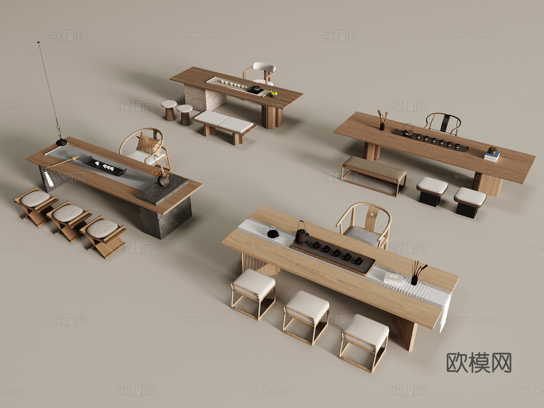 新中式茶桌椅 茶台3d模型