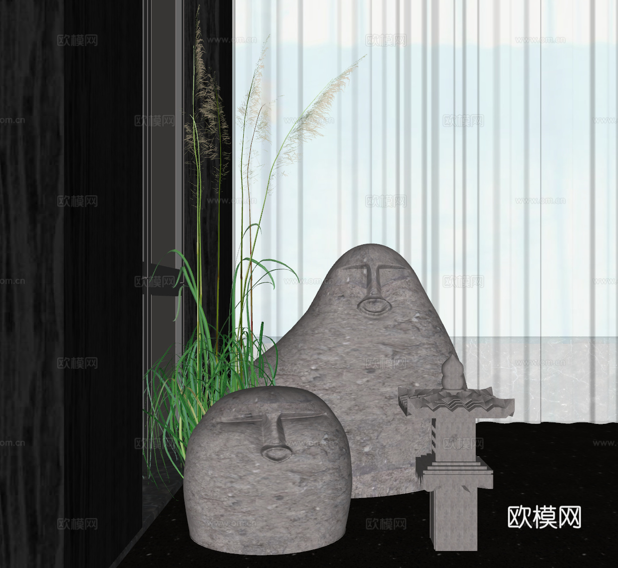 现代陶艺装饰摆件su模型下载