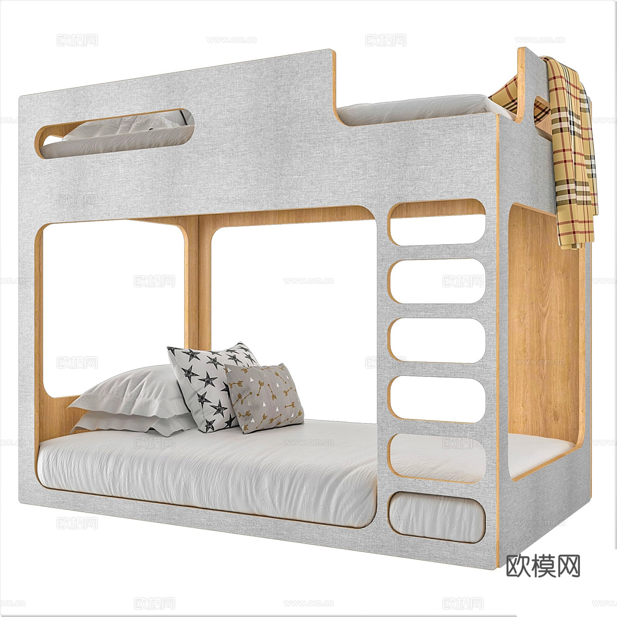 现代奶油风儿童上下床3d模型