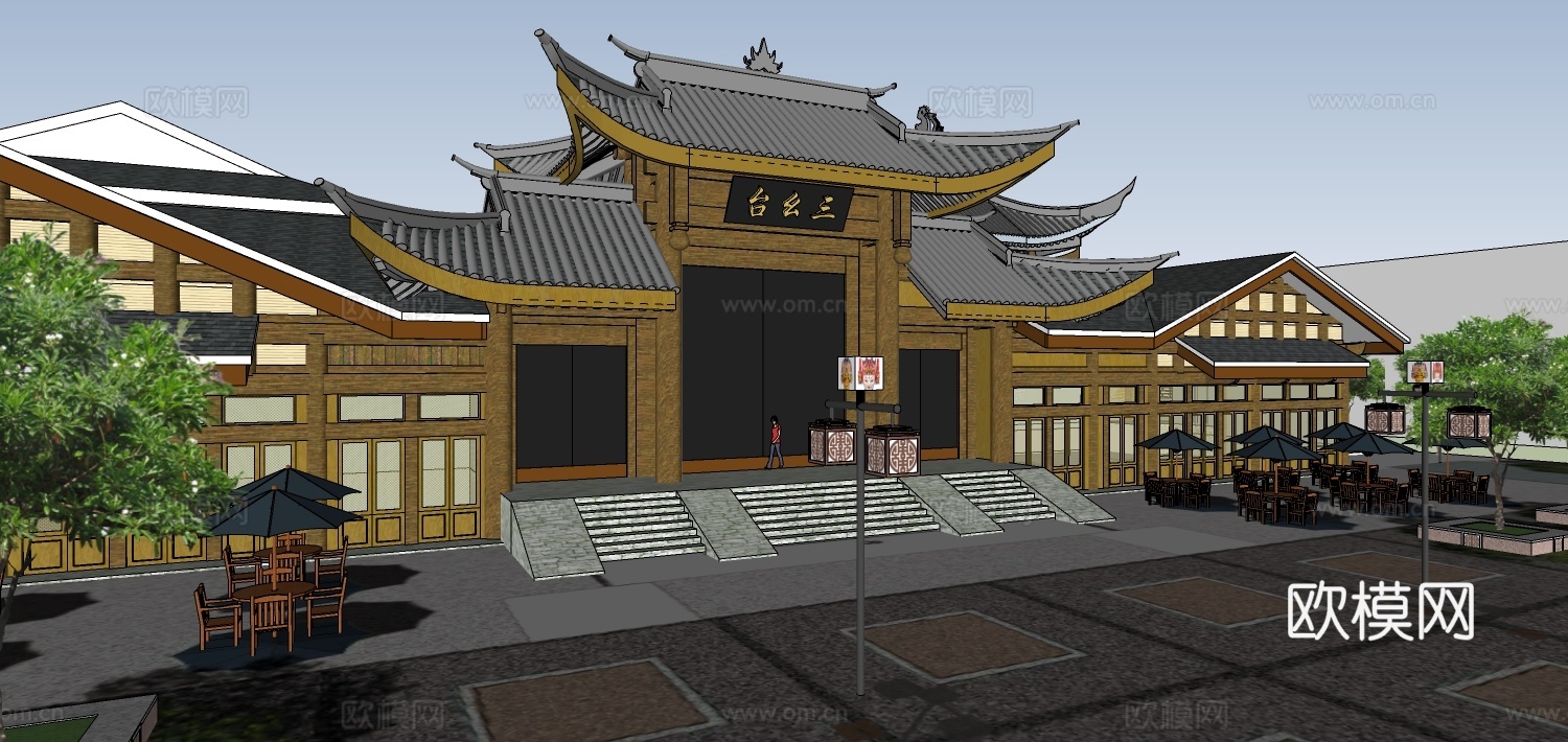 中式寺庙su模型下载