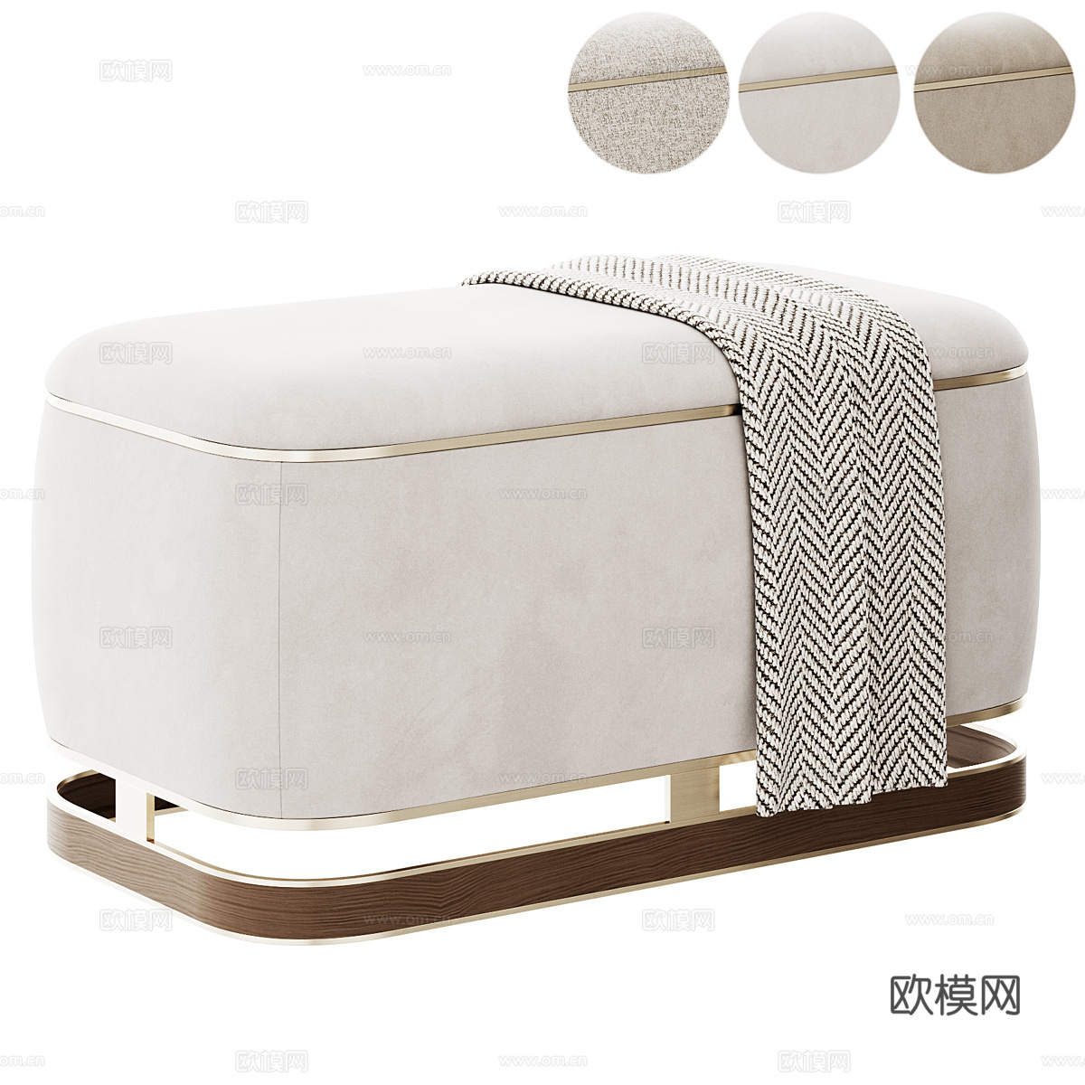 新中式轻奢布艺脚踏 沙发凳 换鞋凳3d模型