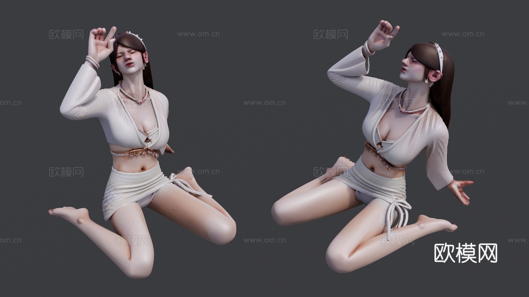 穿白色衣服坐在地上的女人su模型