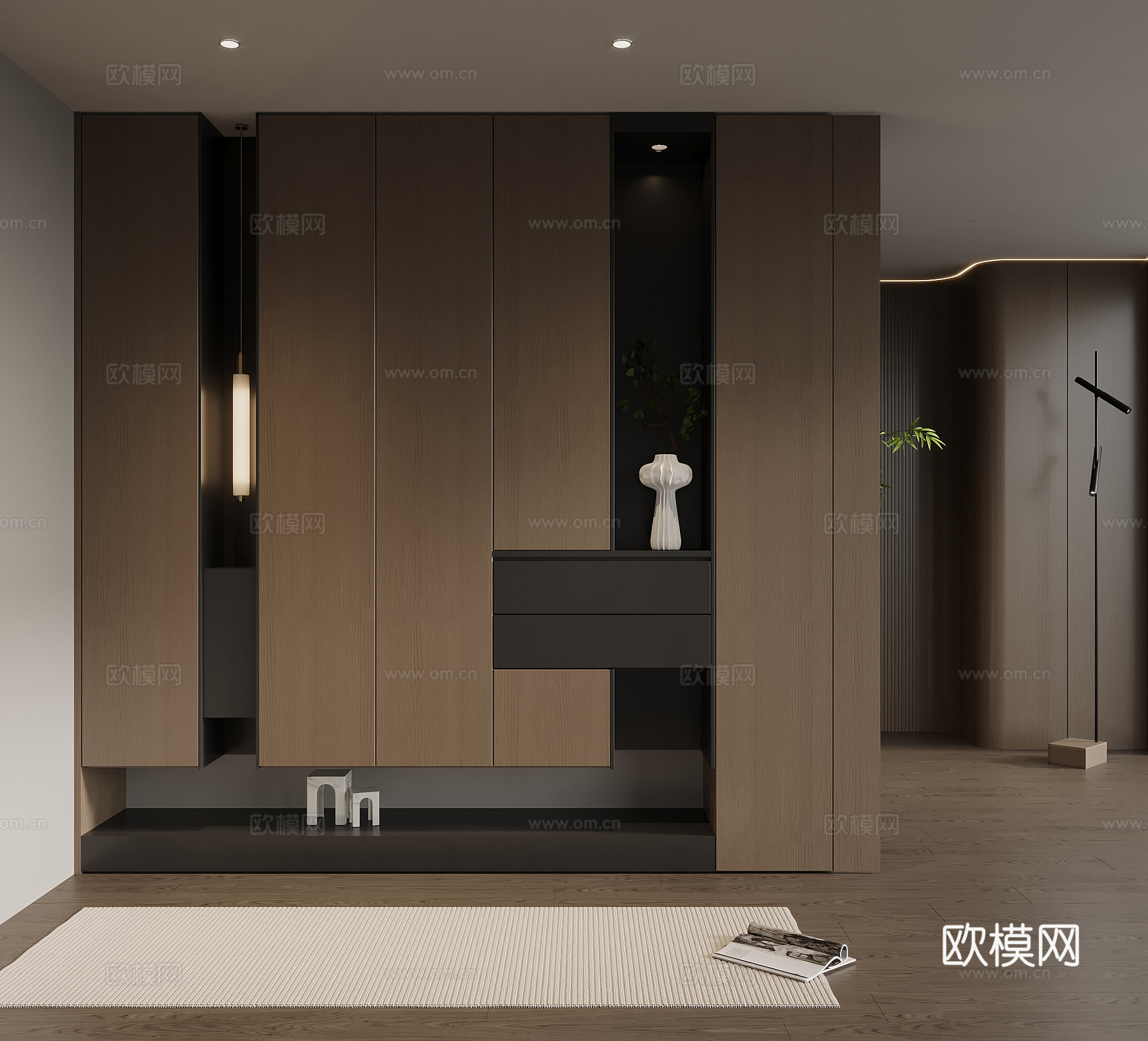 意式极简玄关柜 入户鞋柜 玄关背景3d模型