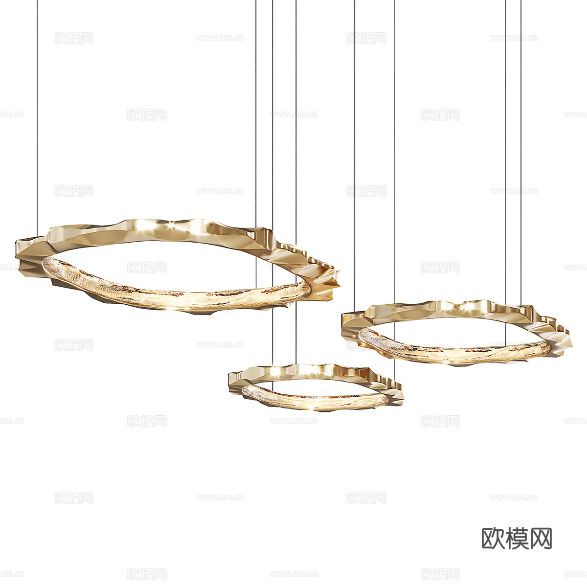 新中式轻奢金属圆形工艺吊灯3d模型