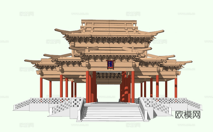 中式古建门头su模型下载