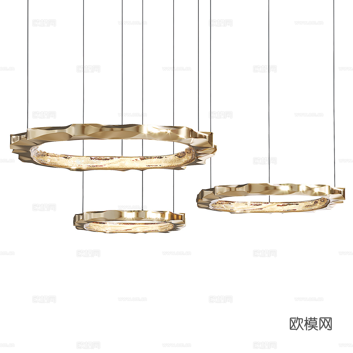 新中式轻奢金属圆形工艺吊灯3d模型