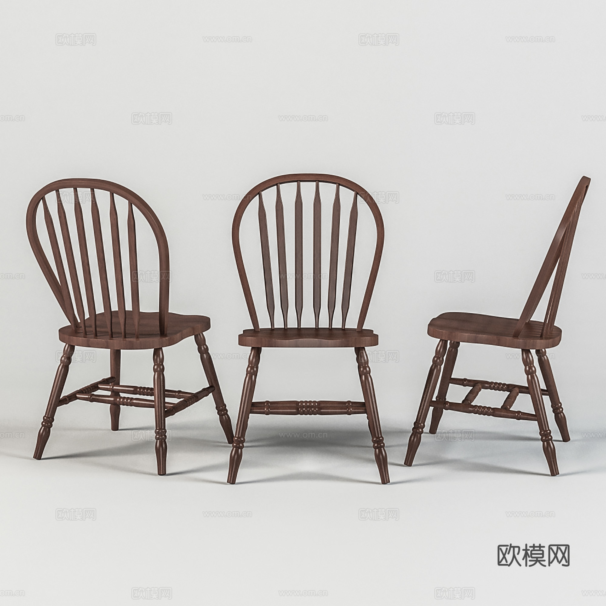 中古风休闲椅 木椅 餐椅 单椅3d模型