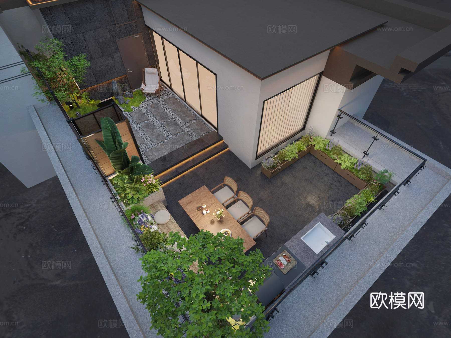 屋顶花园庭院3d模型
