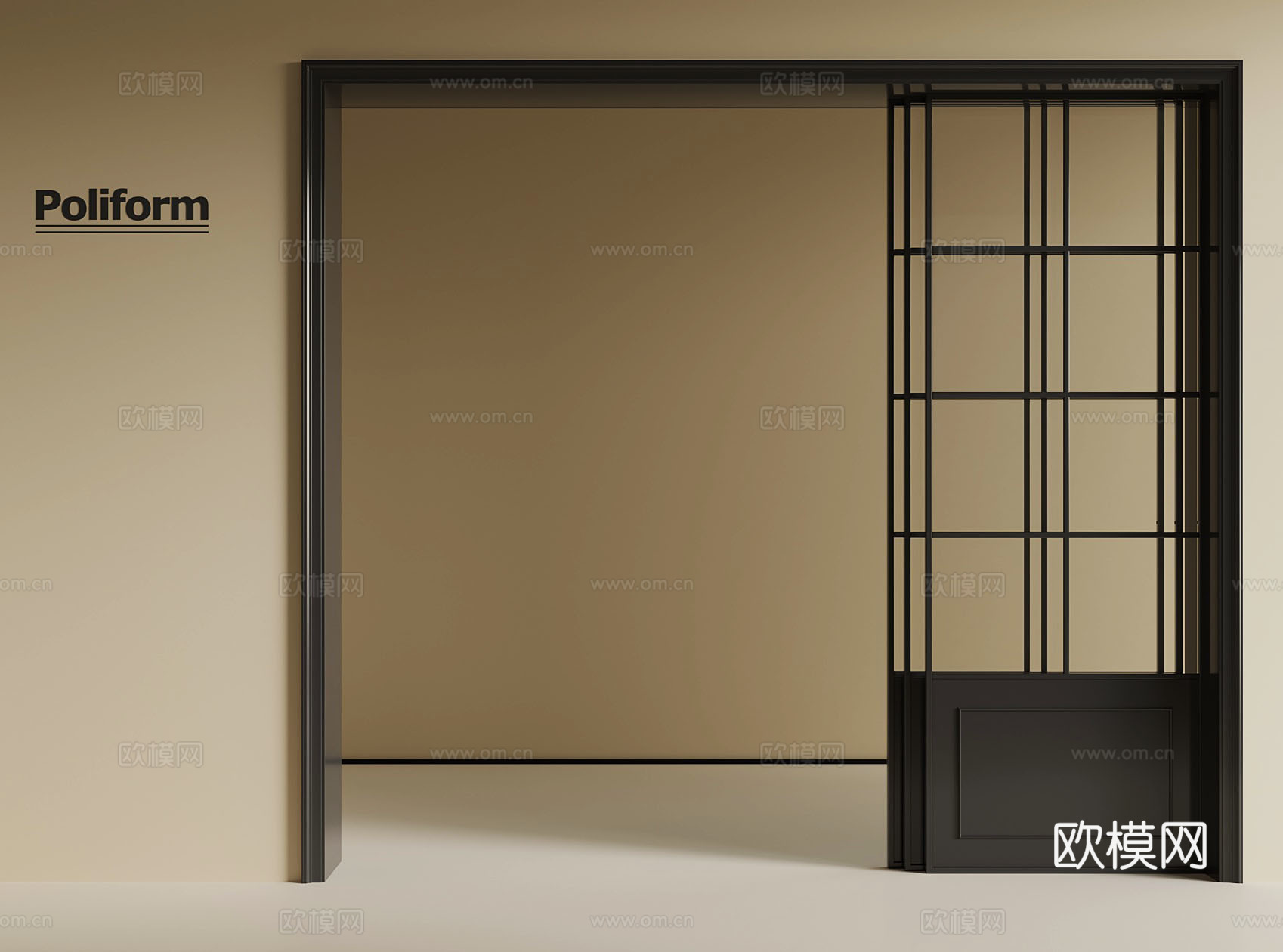04现代推拉门 中古风推拉门3d模型