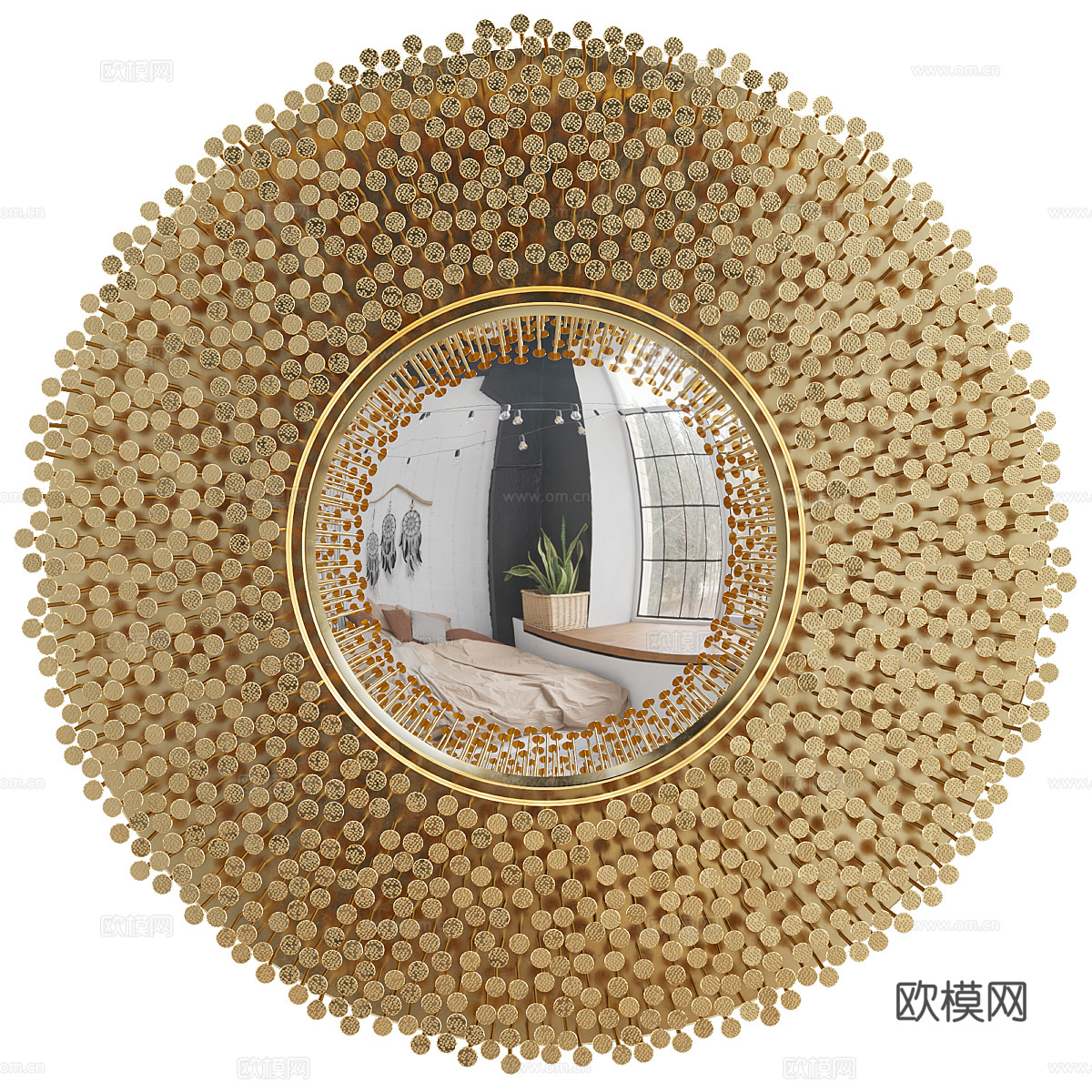 现代轻奢钉板装饰圆镜3d模型