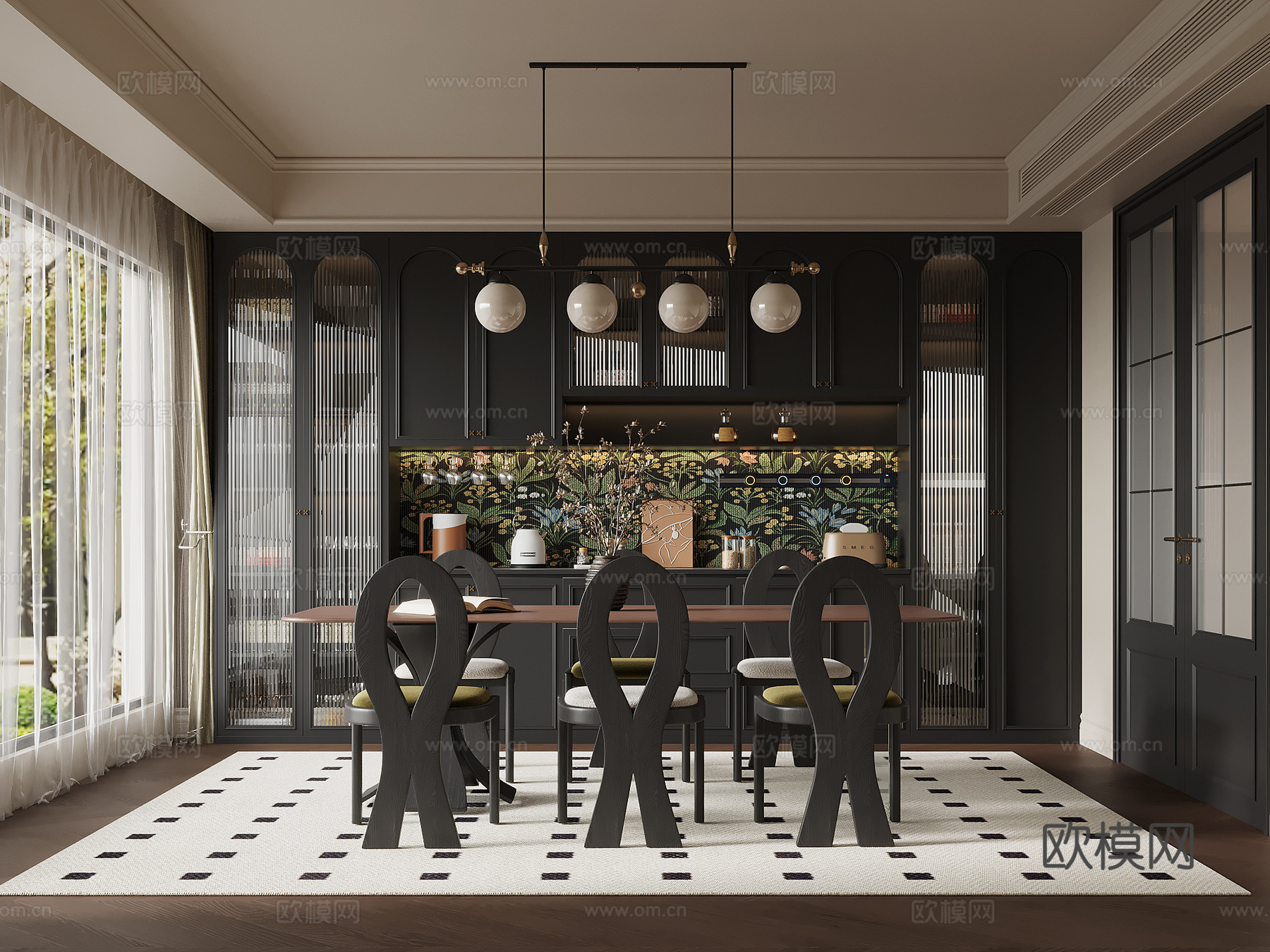 法式餐厅 酒柜 餐桌椅3d模型