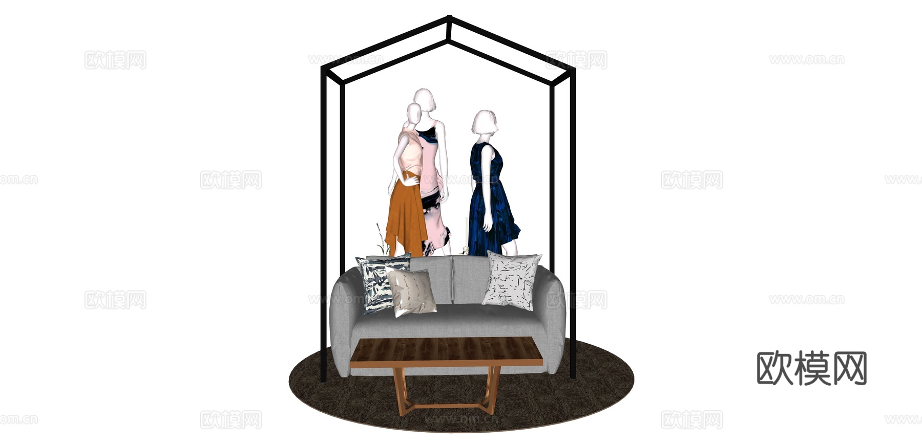 现代服装展示架su模型下载