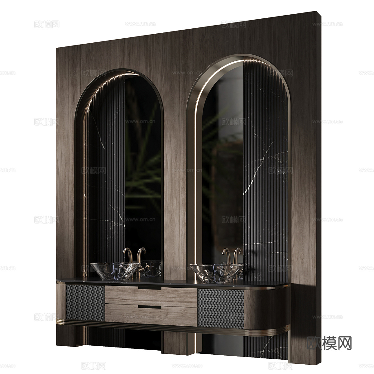 现代意式轻奢双台盆浴室柜3d模型