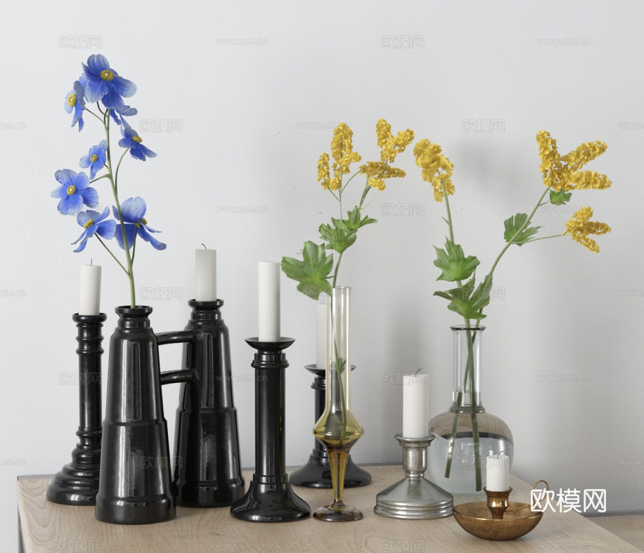现代饰品摆件 花瓶花艺 烛台3d模型