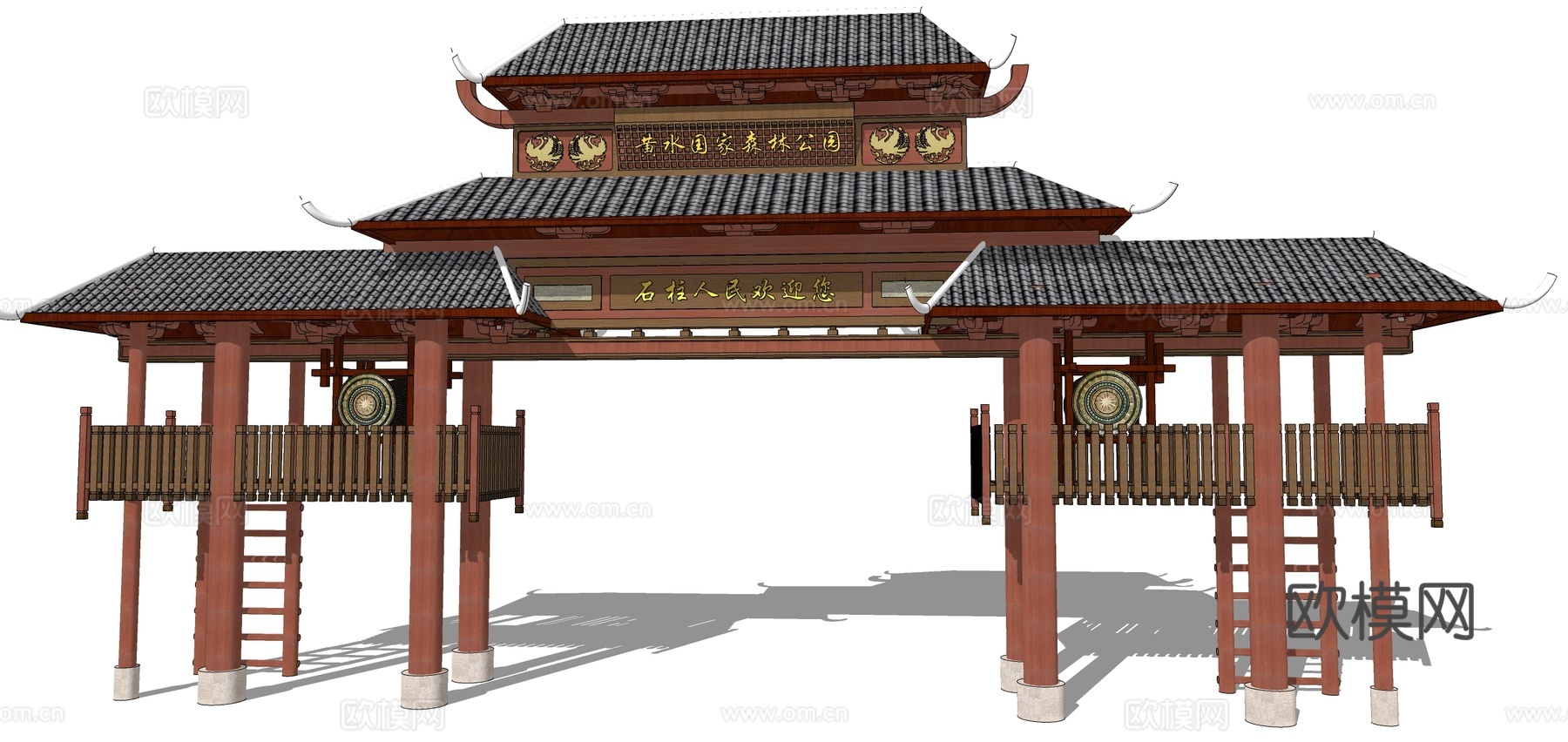 新中式景区大门门头su模型下载