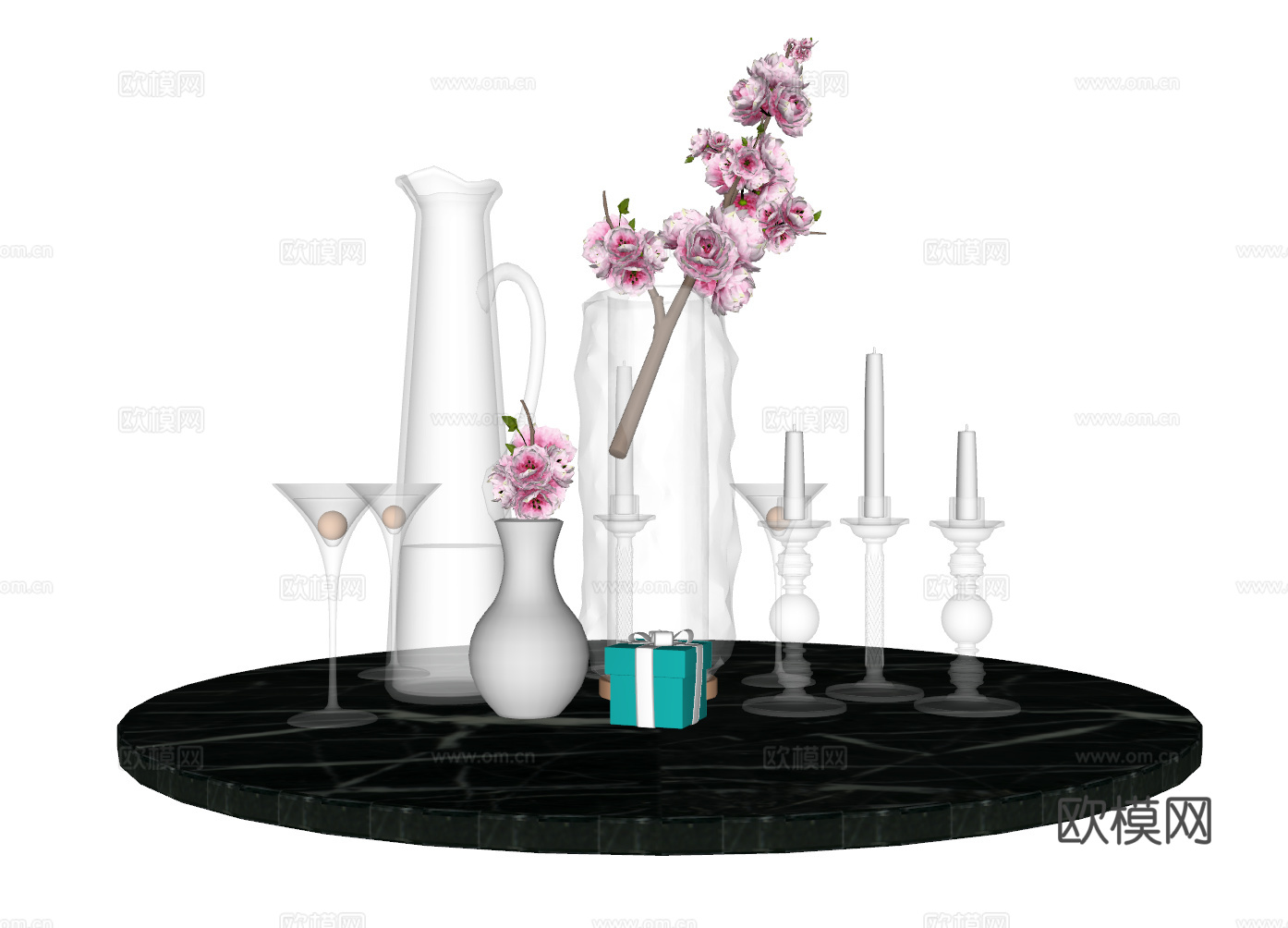 现代玻璃花瓶烛台插花摆件su模型下载