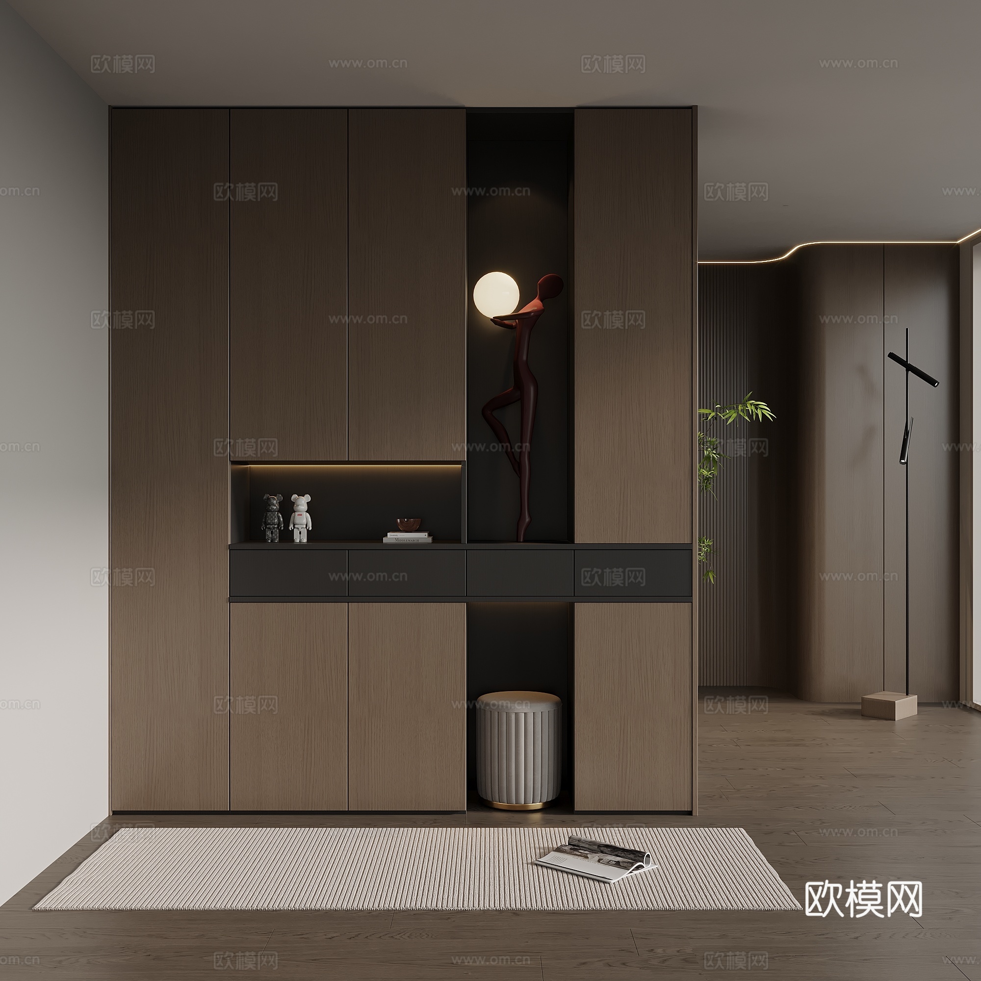 意式极简玄关柜 入户鞋柜 玄关背景su模型