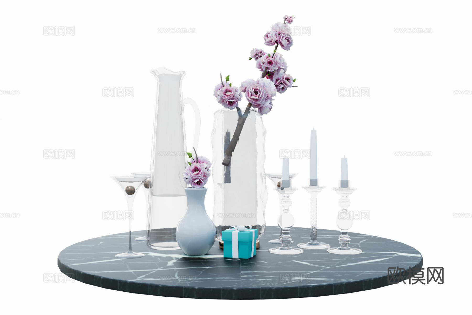 现代玻璃花瓶烛台插花摆件su模型下载