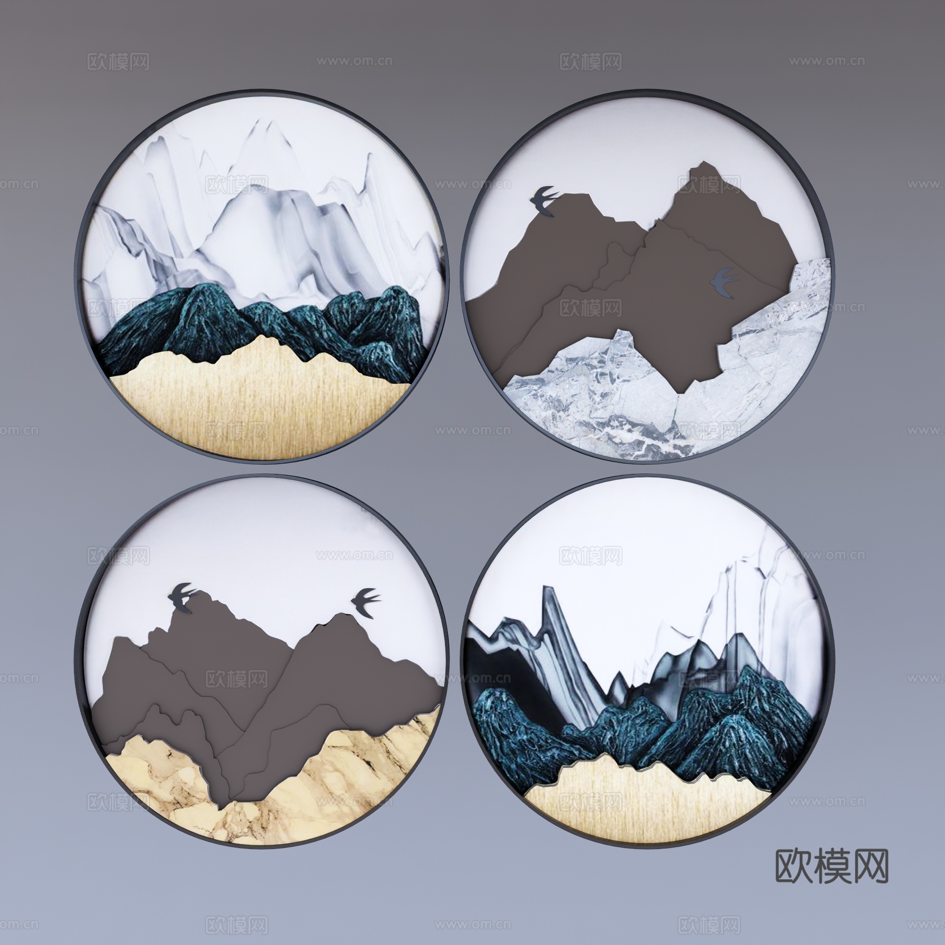 新中式墙饰挂画su模型下载